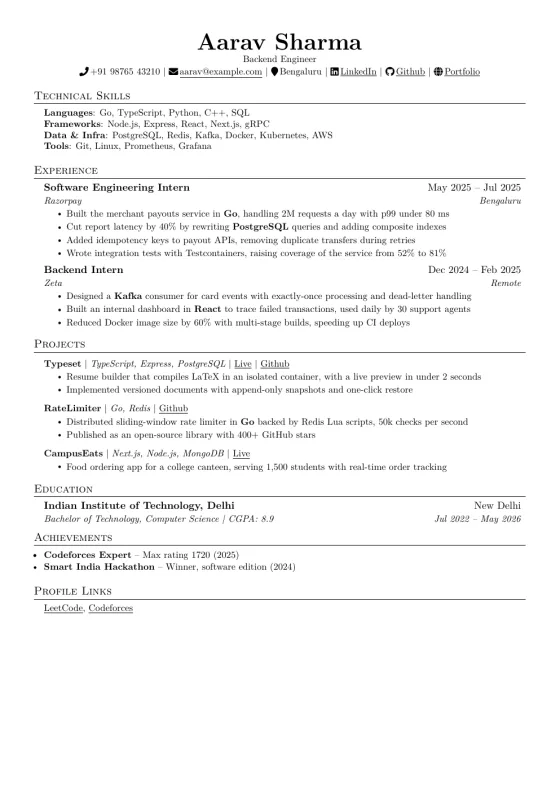 Jake's Resume template preview